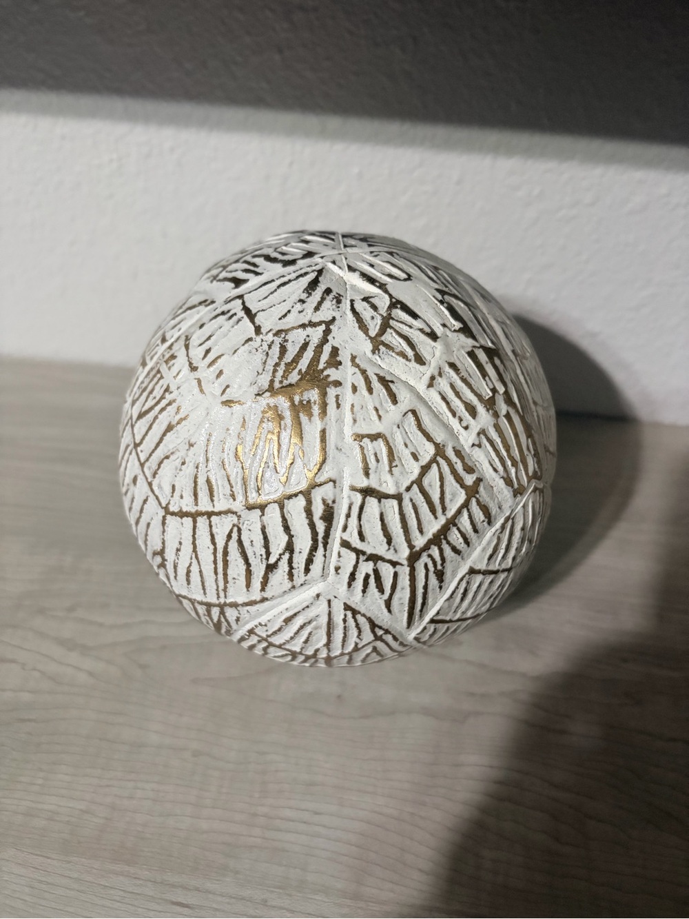 Decorative Carved Texture Sphere - White & Gold Accent